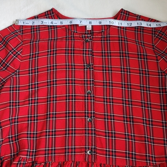 MADEWELL Red Plaid Ruffled Top. Button up. Ladies Size Medium. - Picture 12 of 15